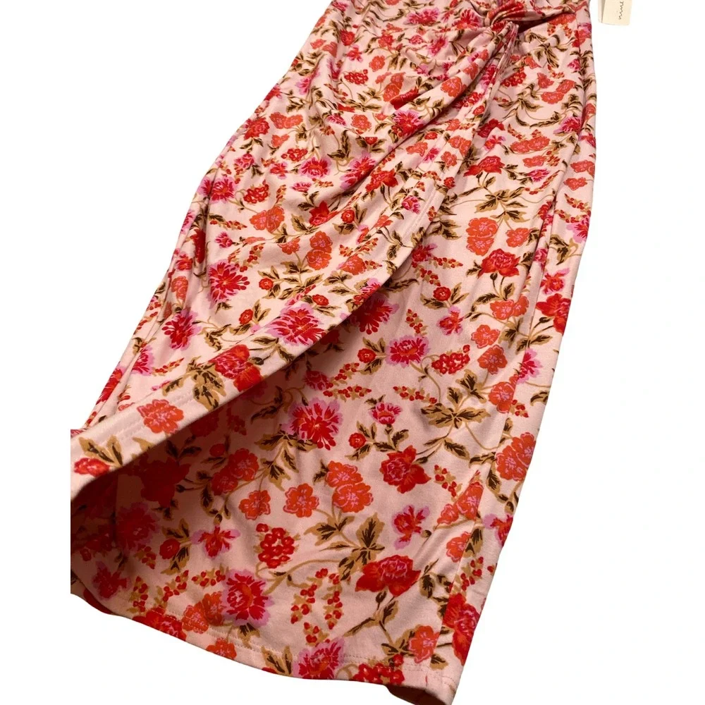 Nine Britton Pink Floral Sleeveless Twist Front Midi Dress MP NWT Stretch Wrap - Picture 5 of 9